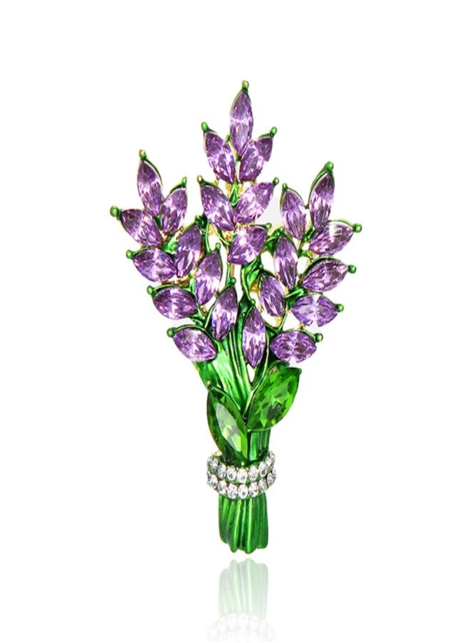 RLHRNDE Lavender Flower Brooch Pins for Women Crystal Rhinestone Glass Bouquet Brooch Fashion Elegant Accessories Wedding Party Jewelry Gift (Lavender) - Image 1