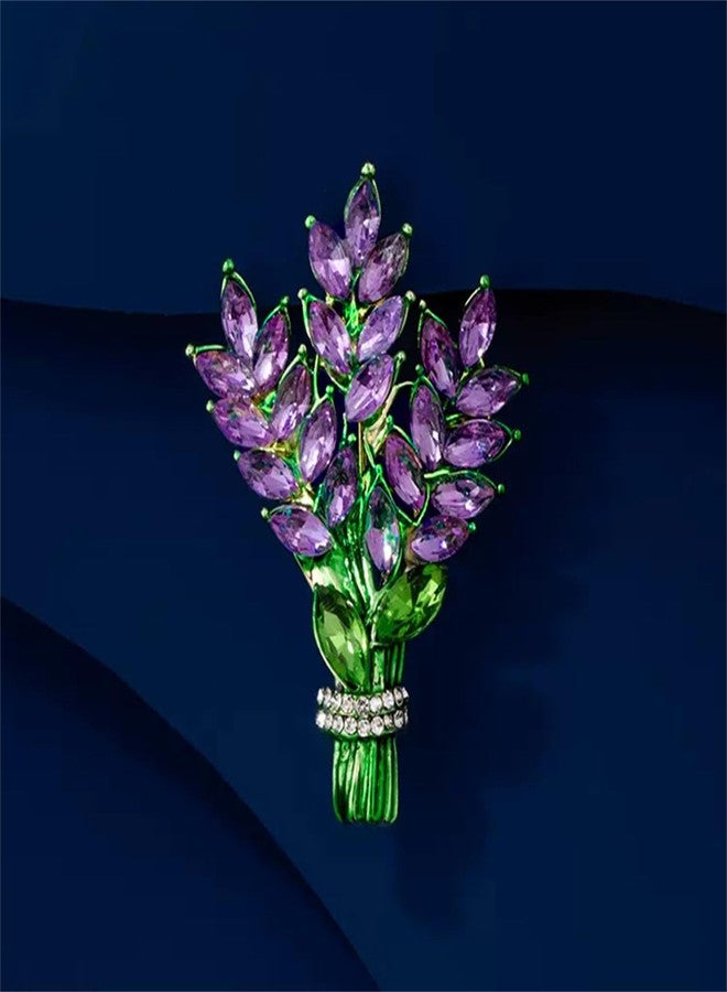 RLHRNDE Lavender Flower Brooch Pins for Women Crystal Rhinestone Glass Bouquet Brooch Fashion Elegant Accessories Wedding Party Jewelry Gift (Lavender) - Image 2