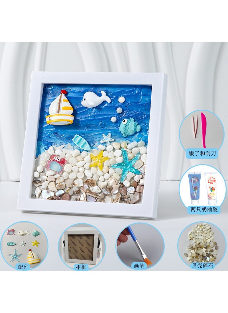 DIY handmade texture painting 3D stereo picture frame painting graffiti painting group building puzzle creative gift homemade 3D picture frame painting ❤Set sail a full set of materials package color box 17.5*17.5 