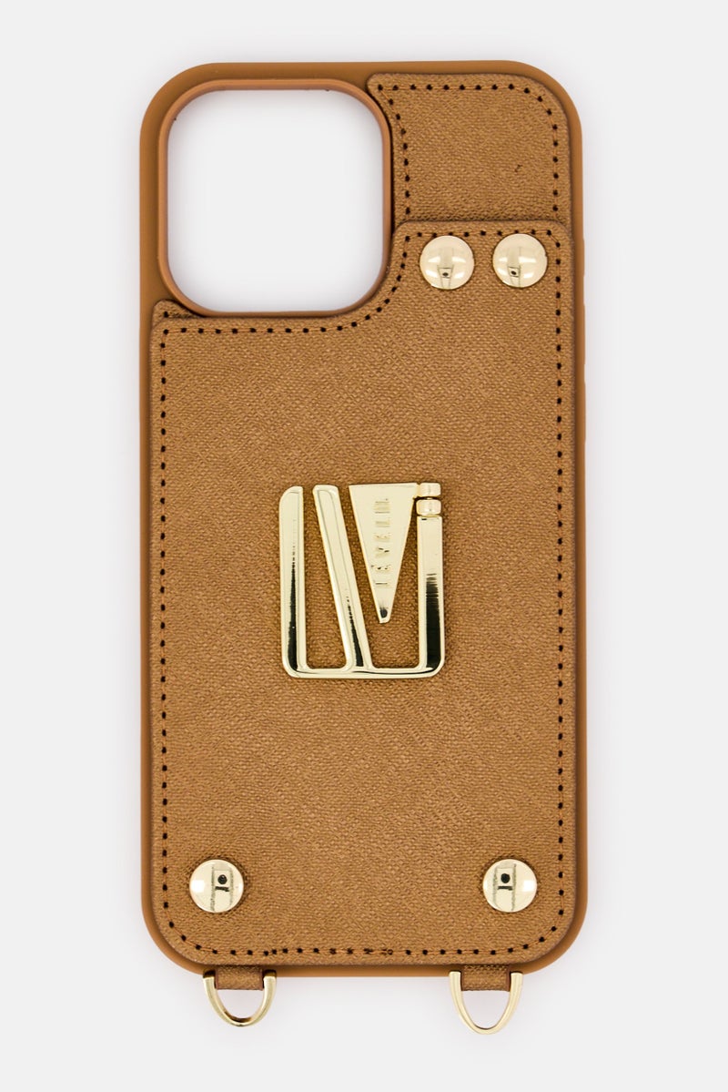 LEVELO iPhone 16 Pro Max Serena Leather 3 Card Slots Protective Case, Brown - Image 1