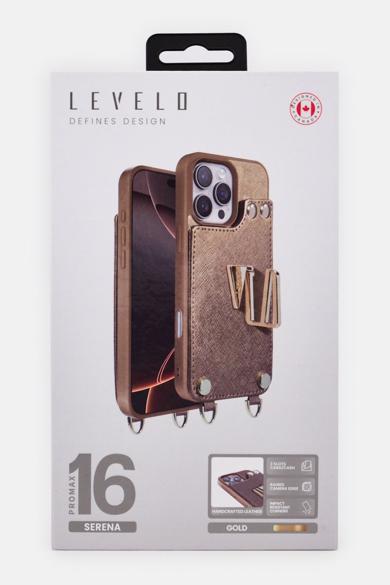 LEVELO iPhone 16 Pro Max Serena Leather 3 Card Slots Protective Case, Brown - Image 2