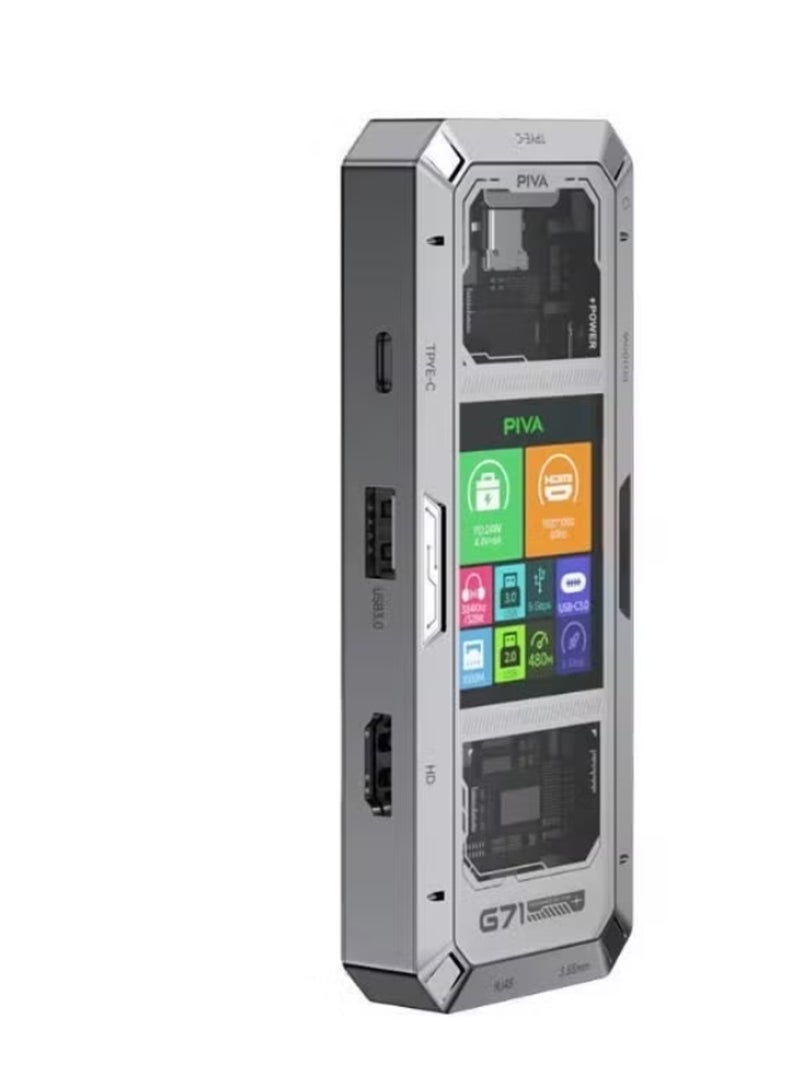 بيفا محطة إرساء ذكية PIVA G71 سباعية المنافذ USB-C مع شاشة وHDMI بدقة 4K وإيثرنت جيجابت وPD 100W - Image 1