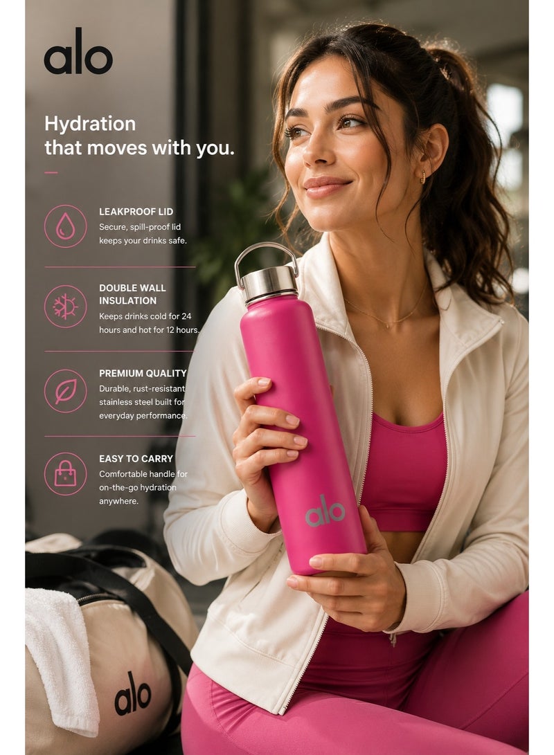 Alo Yoga Premium Stainless Steel Vacuum Insulated Water Bottle with Leakproof Lid & Easy Carry Handle – Double Wall Reusable Thermal Flask for Hot & Cold Drinks – Unisex - Image 2