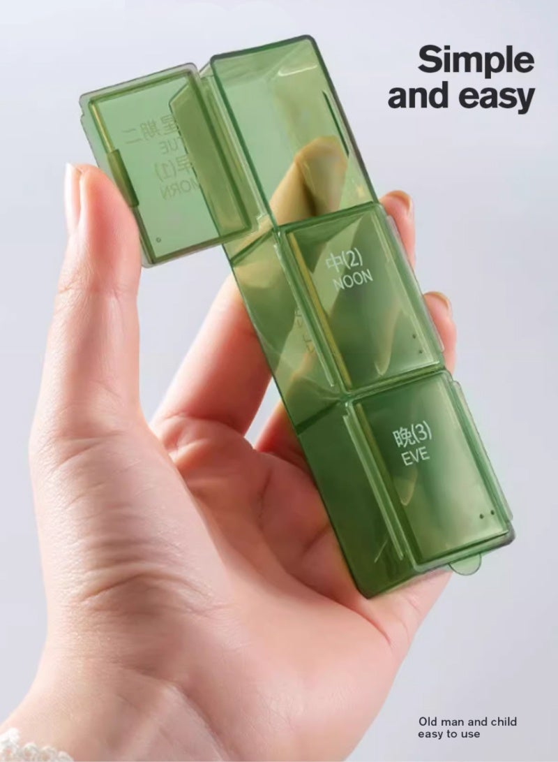 لبونير منظم حبوب الدواء 3 مرات في اليوم - منظم حبوب الدواء الاسبوعي 3 مرات في اليوم - صندوق حبوب كبير منظم ادوية لمدة 7 ايام، علبة تنظيم حبوب الدواء اليومية 3 مرات في اليوم للفيتامينات (أخضر) - Image 3