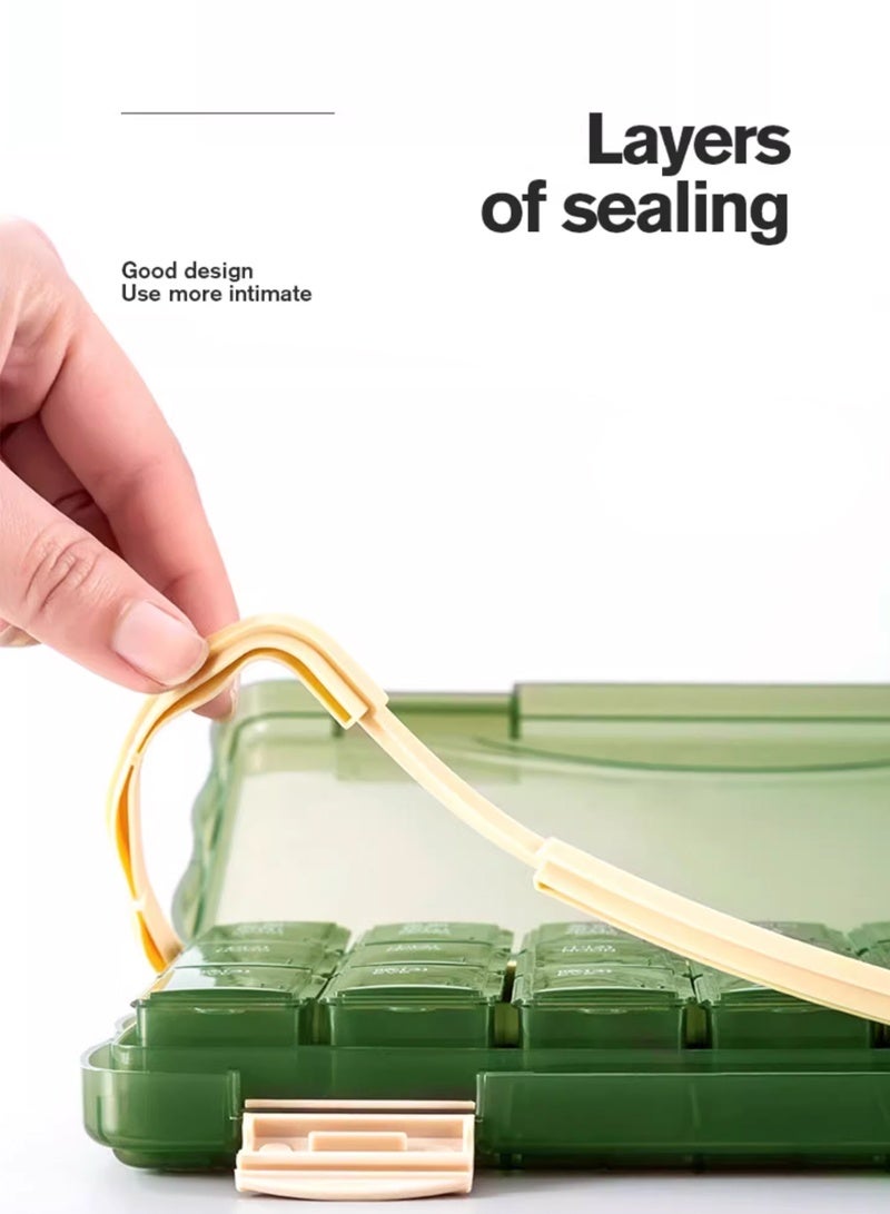 لبونير منظم حبوب الدواء 3 مرات في اليوم - منظم حبوب الدواء الاسبوعي 3 مرات في اليوم - صندوق حبوب كبير منظم ادوية لمدة 7 ايام، علبة تنظيم حبوب الدواء اليومية 3 مرات في اليوم للفيتامينات (أخضر) - Image 2