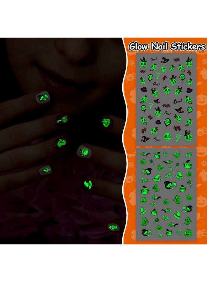PARTYWIND Glow Halloween Nail Stickers For Kids Girls Glow Selfadhesive Halloween Nail Decals For Nail Art Decorations Halloween Nail Wrap Design With Pumpkin Skull Ghost (6 Sheets) - Image 5