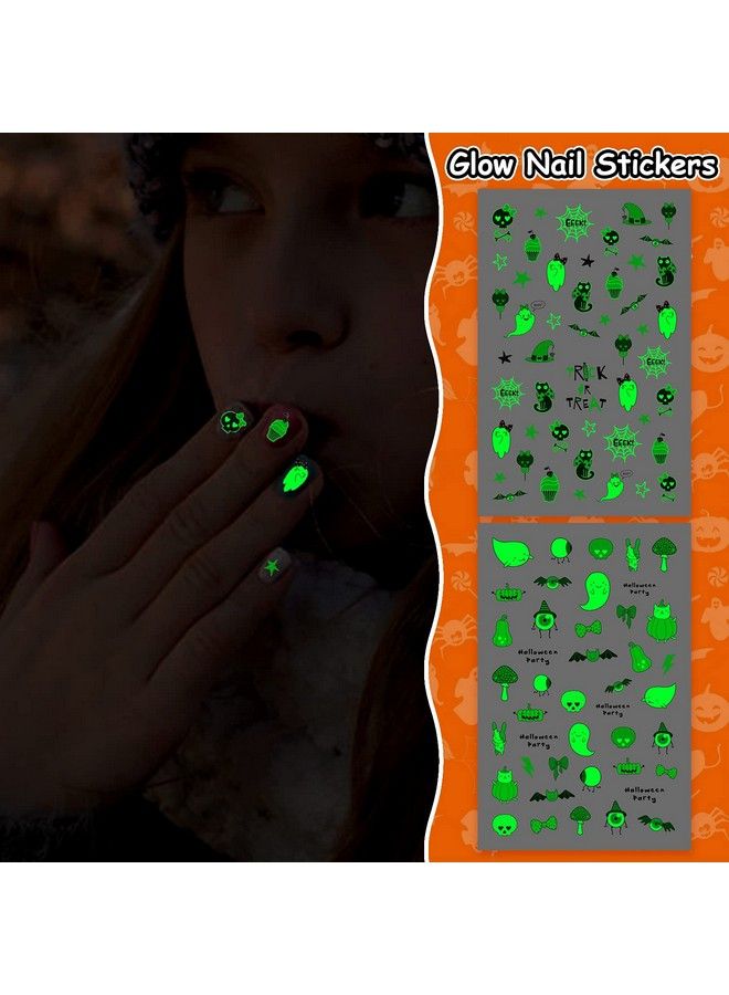 PARTYWIND Glow Halloween Nail Stickers For Kids Girls Glow Selfadhesive Halloween Nail Decals For Nail Art Decorations Halloween Nail Wrap Design With Pumpkin Skull Ghost (6 Sheets) - Image 4