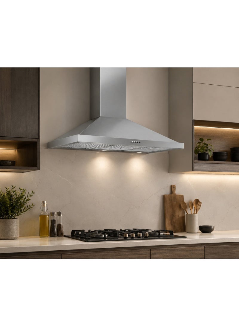 kitchen Line Built-In Chimney Cooker Hood 90cm - Efficient 550 m³/h Extraction System - Push Button Operation - LED Lighting - Silver - TREND - Image 4