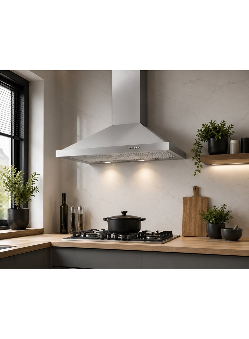 kitchen Line Built-In Chimney Cooker Hood 90cm - Efficient 550 m³/h Extraction System - Push Button Operation - LED Lighting - Silver - TREND - Image 3