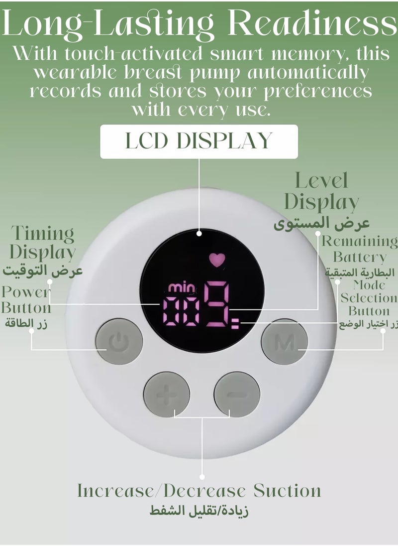 Mi VAZA Portable Hands-free Breast Single Pump Wearable, Ultra-silent Hands Free Breast Pump With Smart LCD Display, 2 Modes And 9 Levels Rechargeable Wireless Portable Milk Pump Memory Function - White  - Image 4
