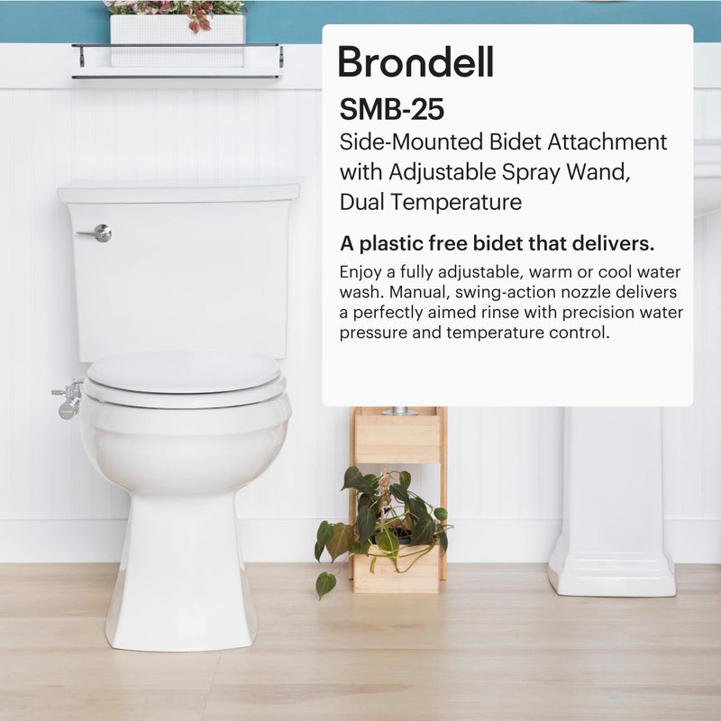 برونديل Brondell Smb-25 مرفق بيديه يدوي مثبت على الجانب لمقاعد المراحيض مع بخاخ قابل للتعديل وضغط ماء رفيع من الكروم (درجة حرارة مزدوجة) مقاس X-Large - Image 2