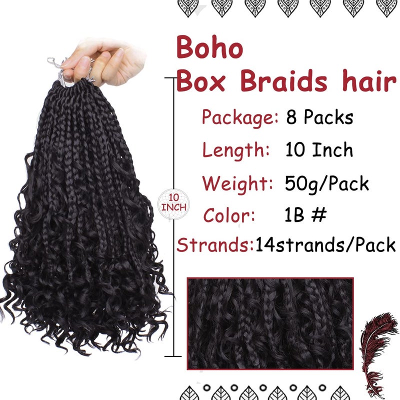 Beverlee 10 Inch 8 Packs Boho Box Braids Goddess Box Braids Crochet Hair Bohemian Hippie Braids Braiding Hair Box Braids with Curly Ends Messy Pre-looped Synthetic Kids Crochet Hair for Black Women - Image 2