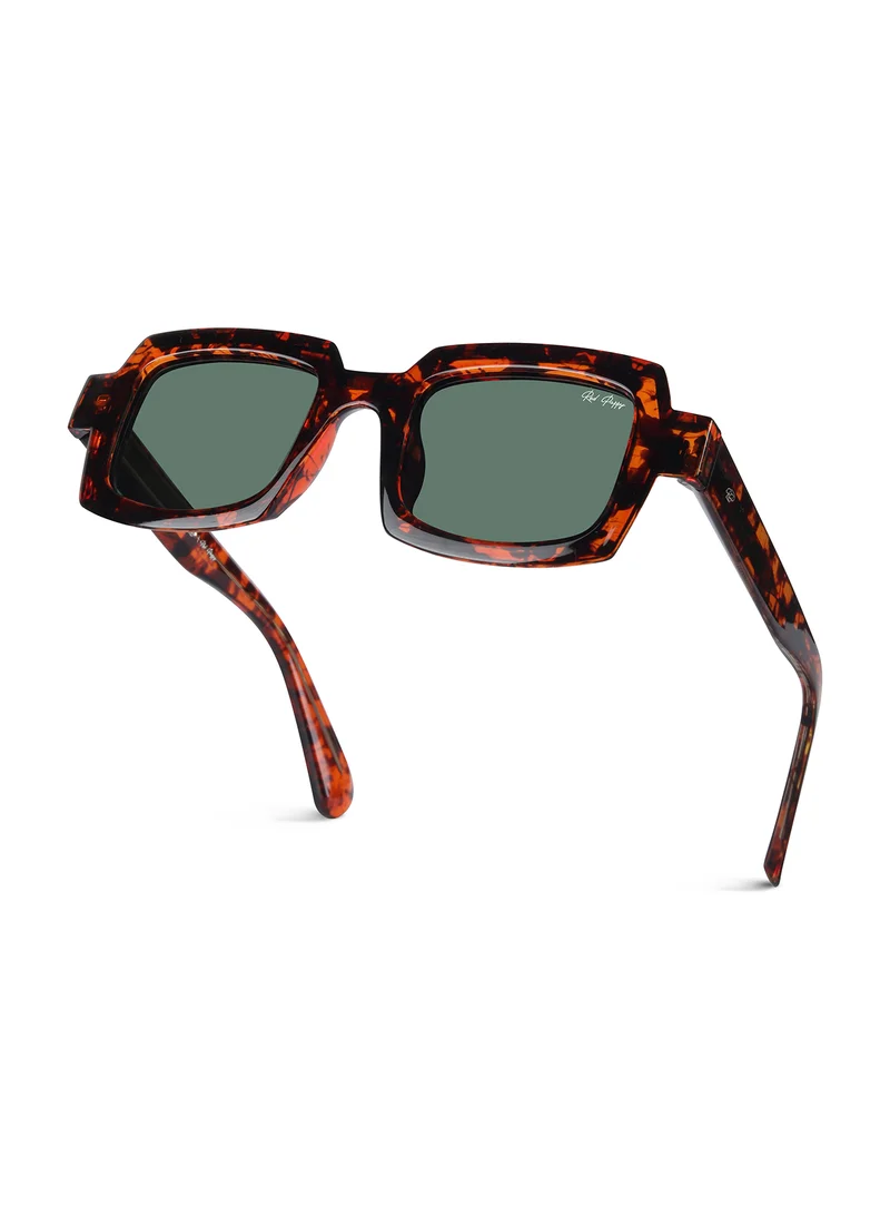 Woggles Red Pappy Posh Green Polarized Rectangle Sunglasses