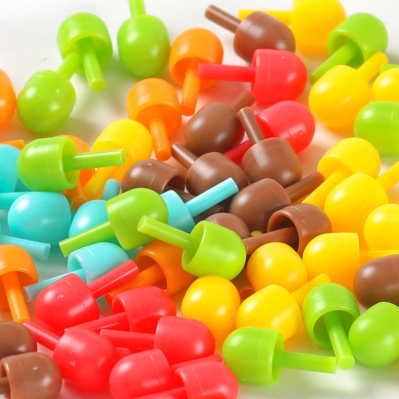 Wooden Children'S Early Education Educational Color Visual Exercise Combination Patch Board Creative Mushroom Nail Puzzle Toy - Image 3