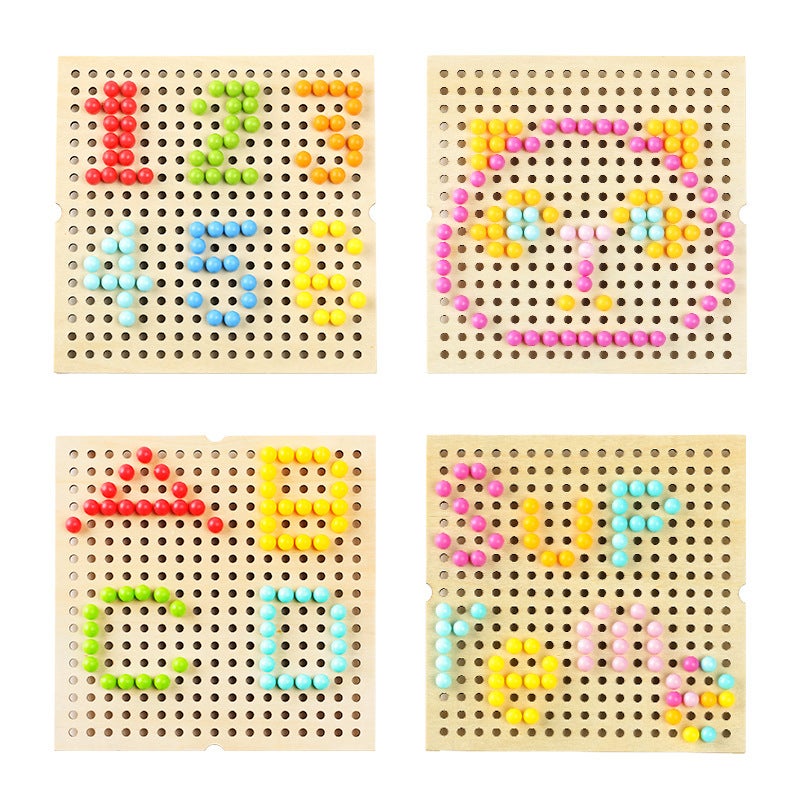 Wooden Children'S Early Education Educational Color Visual Exercise Combination Patch Board Creative Mushroom Nail Puzzle Toy - Image 4