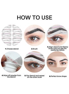 OUHOE One Step Eyebrow Stamp Shaping Kit, Eyebrow Powder Stamp with 10 Reusable Eyebrow Stencils 2 Eyebrow Pen Brushes, Long Lasting Waterproof Eyebrow Makeup, Light Brown  - Image 4
