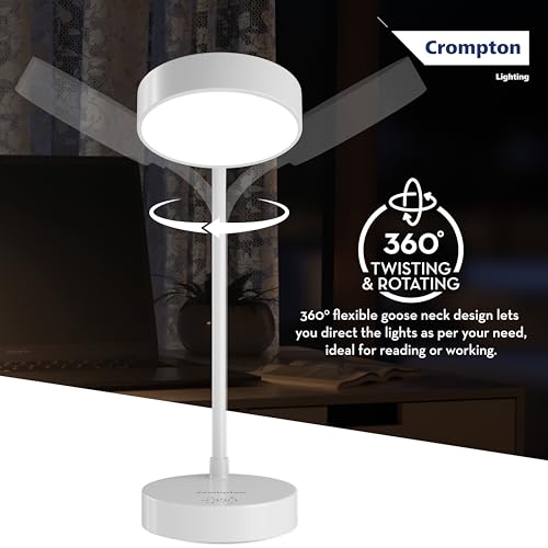 Crompton Deskmate 5W USB Rechargeable LED Desk Lamp | Flexible Neck, Colour-Changing & Smooth Dimming | Flame-Safe Design | Pack of 2 - Image 4