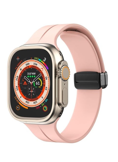 TenTech Silicone Magnetic Sports Band for Apple Watch Ultra/Ultra 2, Size 49mm 45mm 44mm 42, Soft Band for iWatch Series 9/8/7/6/5/4/3/2/1/SE - Pink