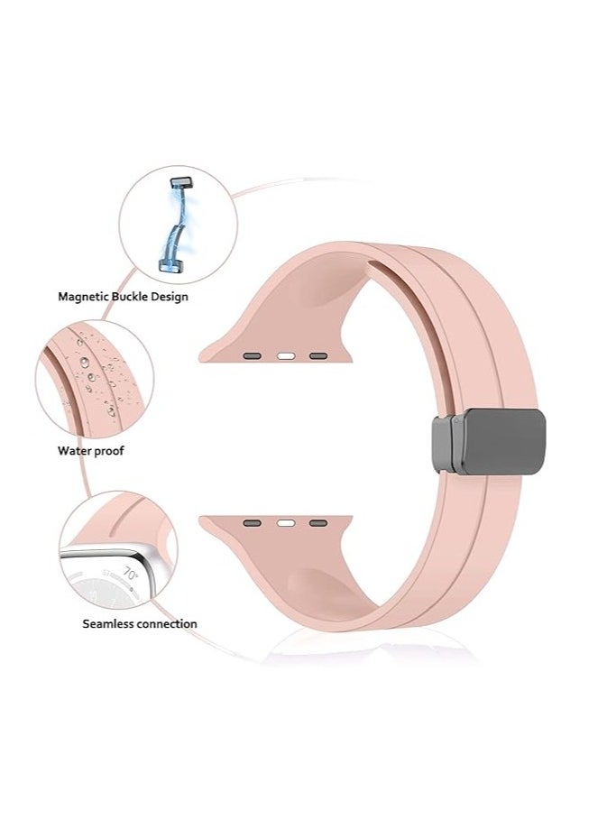 ten.tech - TenTech Silicone Magnetic Sports Band for Apple Watch Ultra/Ultra 2, Size 49mm 45mm 44mm 42, Soft Band for iWatch Series 9/8/7/6/5/4/3/2/1/SE - Pink - Image 1