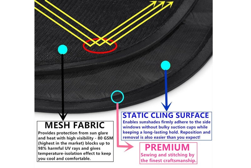 KALMORE Car Window Shade Car Sun Shade Car Sunshade Block Harmful UV for Max Protection with See Thru View, 19x12, 3 Pack - Image 3