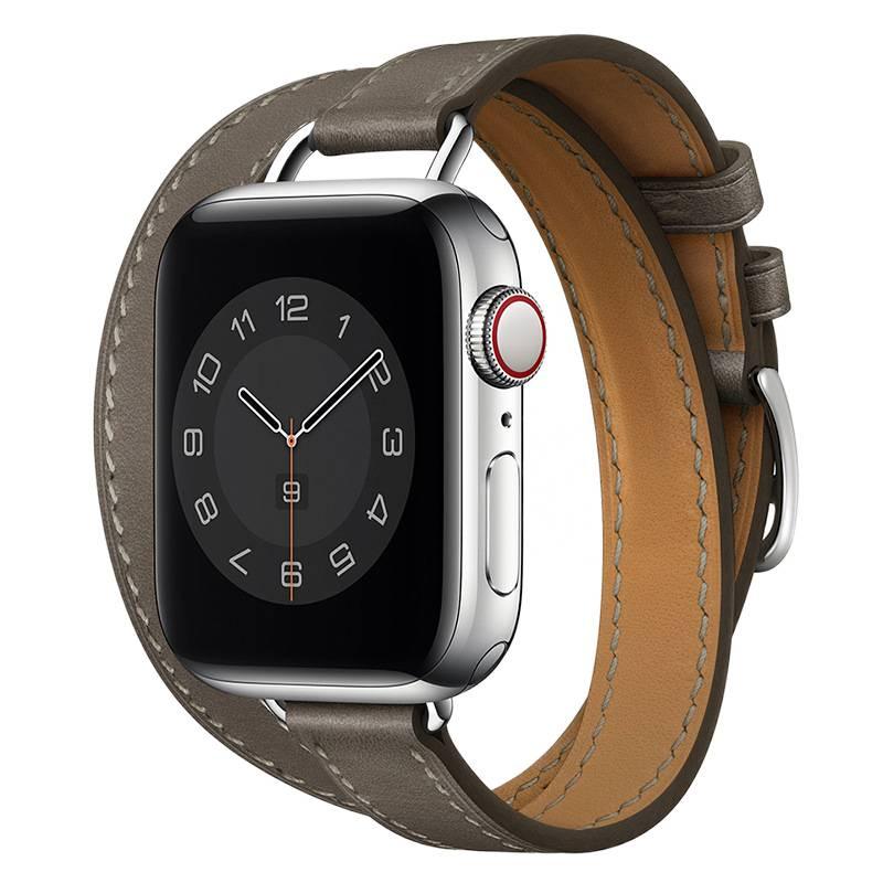 AD Gray Classic Leather Strap Smartwatch Band Compatible with Apple Watch / SE with Adjustable Fit Replacement Strap for Daily Wear - Image 1