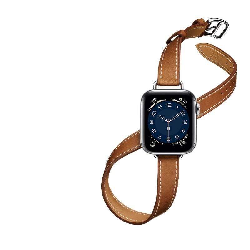 AD Gray Classic Leather Strap Smartwatch Band Compatible with Apple Watch / SE with Adjustable Fit Replacement Strap for Daily Wear - Image 4