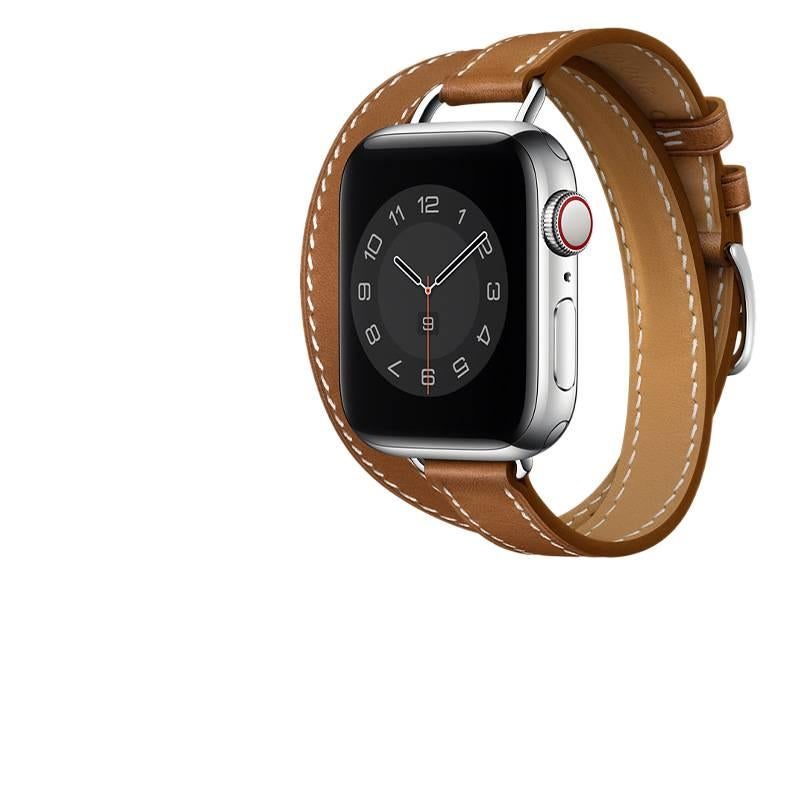 AD Gray Classic Leather Strap Smartwatch Band Compatible with Apple Watch / SE with Adjustable Fit Replacement Strap for Daily Wear - Image 2