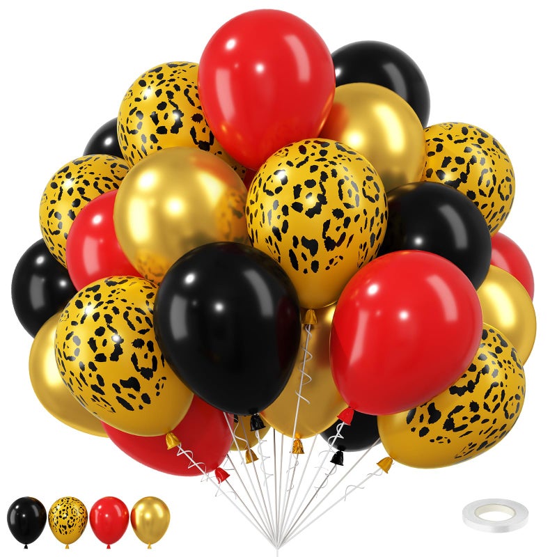 Vibzox Cheetah Balloons, 12 Inch Red Black Gold Leopard Print Balloons Cheetah Print Latex Jungle Animal Balloon Cheetah Decorations for Wild Birthday Baby Shower Zoo Jungle Safari Theme Party Supplies - Image 1