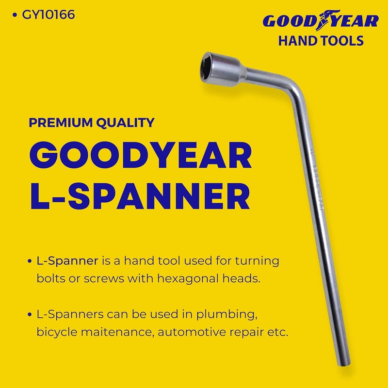 GOODYEAR مفتاح صمولة عجلة السيارة على شكل L من جوديير معدني مفرد الجانب نوع L 18 مم مفتاح مفرد الجانب نوع L فضي GY10166 - Image 2