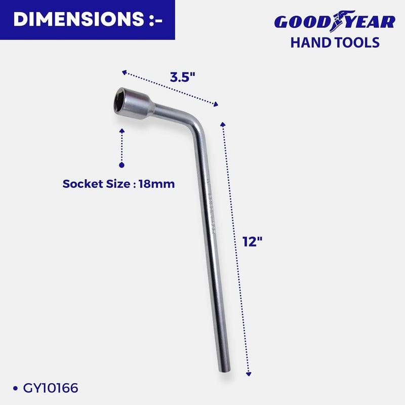 GOODYEAR مفتاح صمولة عجلة السيارة على شكل L من جوديير معدني مفرد الجانب نوع L 18 مم مفتاح مفرد الجانب نوع L فضي GY10166 - Image 3