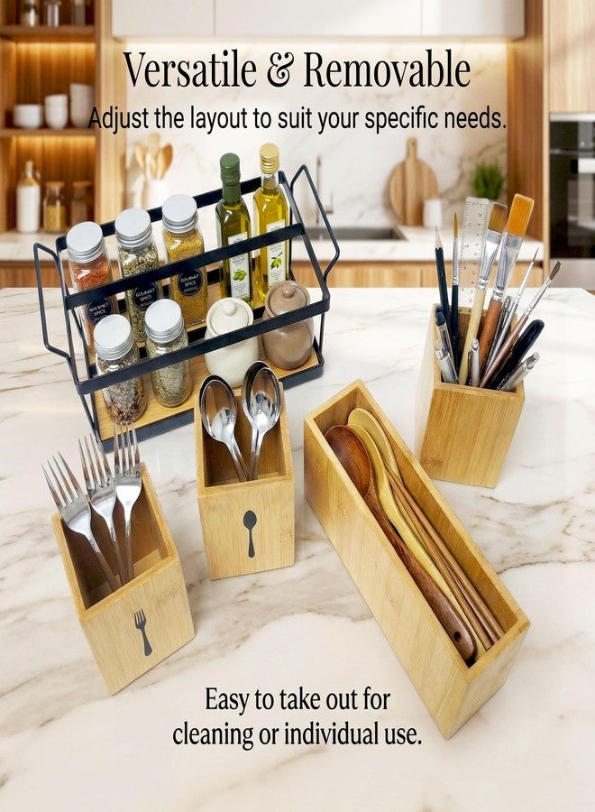 QZV Silverware Caddy Wooden Silverware Holder Cutlery Storage Organizer Paper Plate Dispenser Flatware Cutlery Holder for Party Utensil Caddy for Spoons Forks Napkins Plates - Image 5