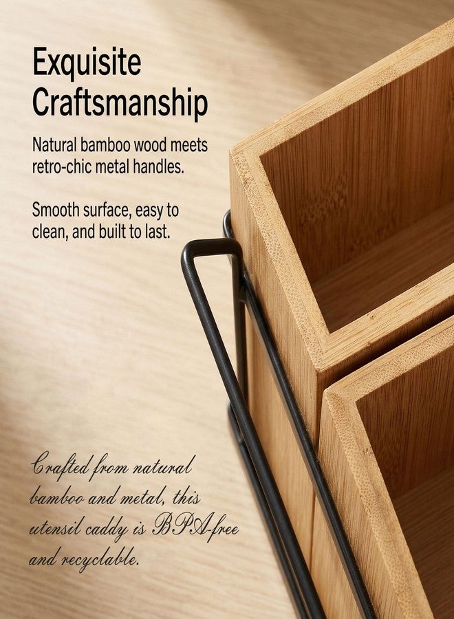 QZV Silverware Caddy Wooden Silverware Holder Cutlery Storage Organizer Paper Plate Dispenser Flatware Cutlery Holder for Party Utensil Caddy for Spoons Forks Napkins Plates - Image 4
