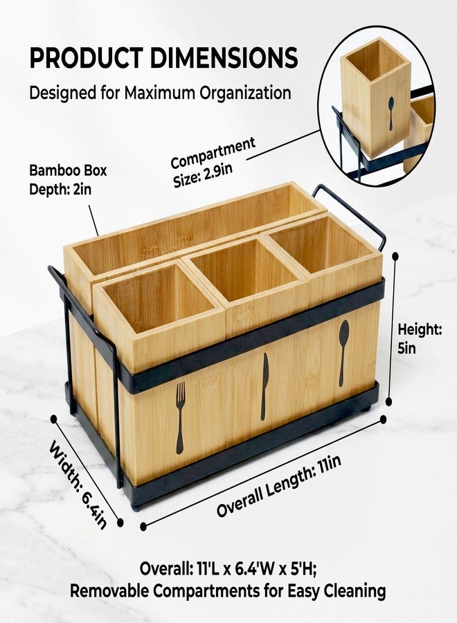 QZV Silverware Caddy Wooden Silverware Holder Cutlery Storage Organizer Paper Plate Dispenser Flatware Cutlery Holder for Party Utensil Caddy for Spoons Forks Napkins Plates - Image 2