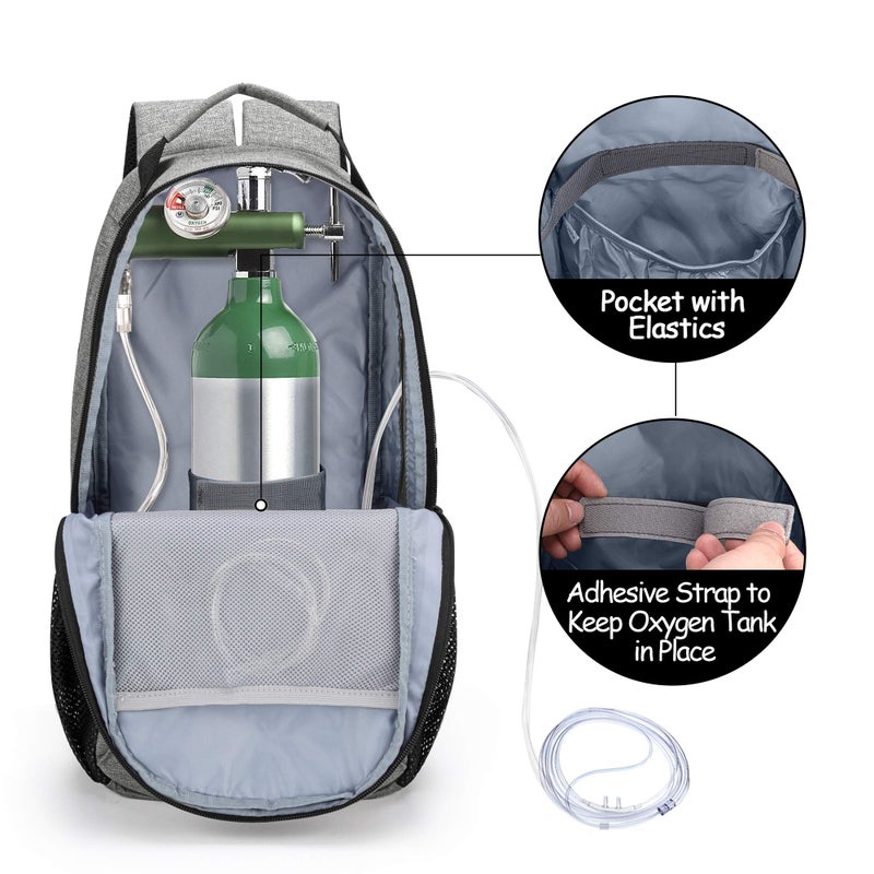 CURMIO Oxygen Tank Backpack  Portable Oxygen Cylinder Carrying Bag for Travel  Fits for Tank Size M2  M4/A  ML6  M6/B  M7  M9/C  Patent Design  Gray - Image 2