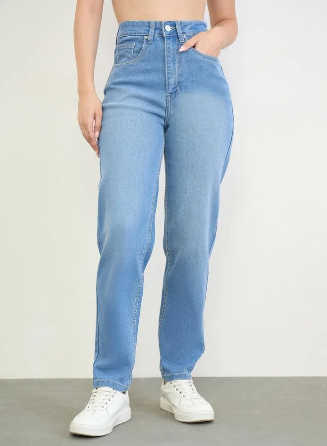 ستايلي Blue Mom Fit High Rise Jeans