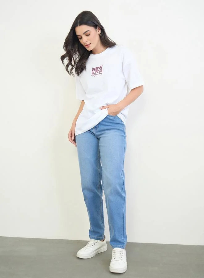 ستايلي Blue Mom Fit High Rise Jeans