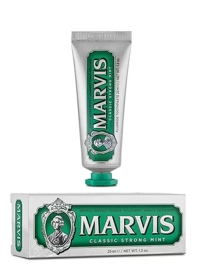 مارفيس معجون أسنان كلاسيكي قوي بنكهة النعناع 25 مل، معجون أسنان بنكهة رائعة يساعد على إزالة البلاك مع انتعاش يدوم طويلاً