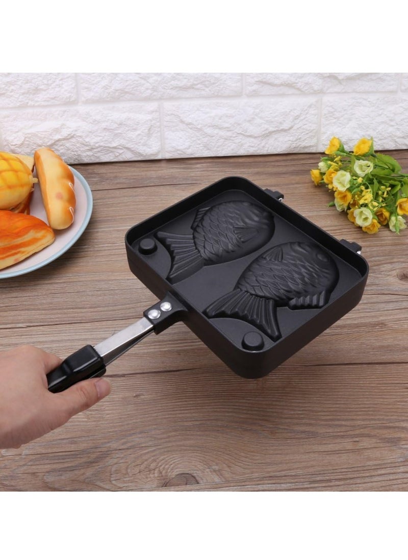 Fish Shape Cake Pan Waffle Cake Maker Pan Fish-Shaped Pancake Double Pan Mold with Handle Fish Shape Design DIY for Baking