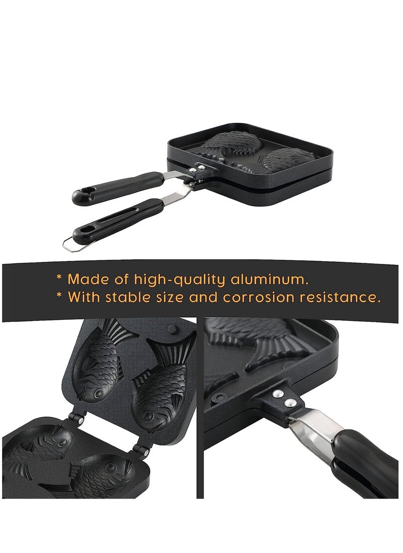 Fish Shape Cake Pan Waffle Cake Maker Pan Fish-Shaped Pancake Double Pan Mold with Handle Fish Shape Design DIY for Baking
