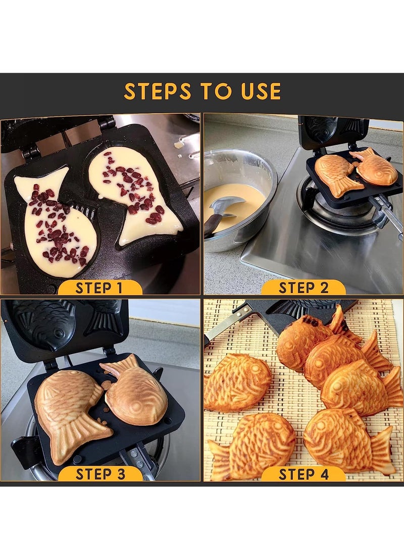 Fish Shape Cake Pan Waffle Cake Maker Pan Fish-Shaped Pancake Double Pan Mold with Handle Fish Shape Design DIY for Baking