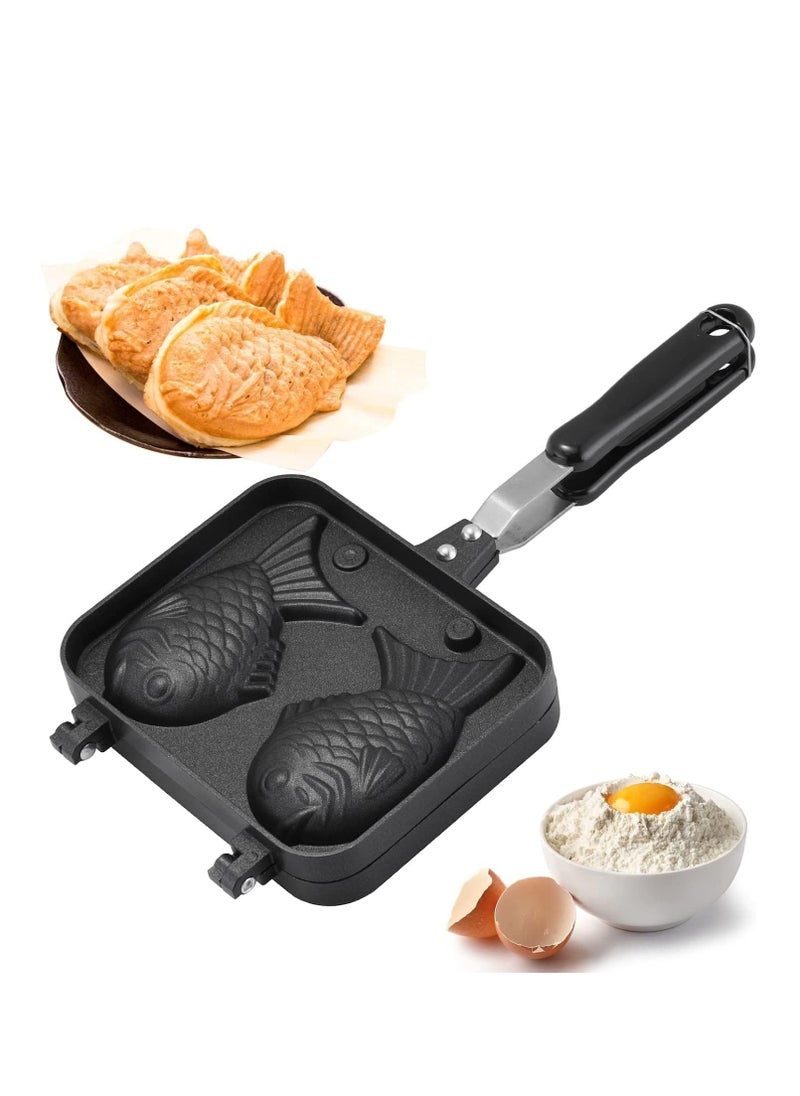 Fish Shape Cake Pan Waffle Cake Maker Pan Fish-Shaped Pancake Double Pan Mold with Handle Fish Shape Design DIY for Baking