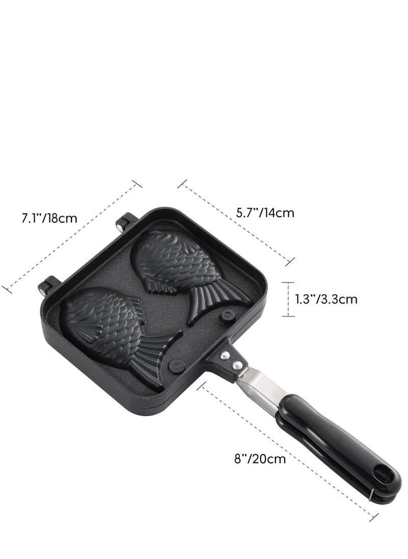 Fish Shape Cake Pan Waffle Cake Maker Pan Fish-Shaped Pancake Double Pan Mold with Handle Fish Shape Design DIY for Baking