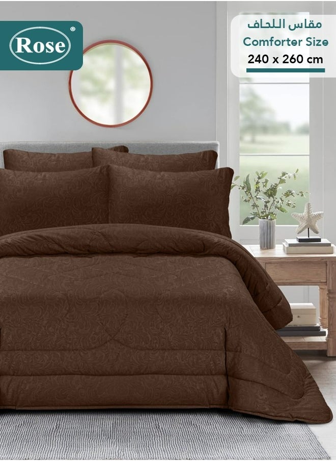 Rose ROSE Luxurious Flory Comforter, Premium Cotton Alternative Microfiber, Set of 6 pieces, Super Soft Cozy Breathable Cooling Lightweight, King size 260x240 cm, Dark Brown  - Image 1