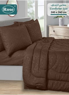 Rose ROSE Luxurious Flory Comforter, Premium Cotton Alternative Microfiber, Set of 6 pieces, Super Soft Cozy Breathable Cooling Lightweight, King size 260x240 cm, Dark Brown  - Image 2