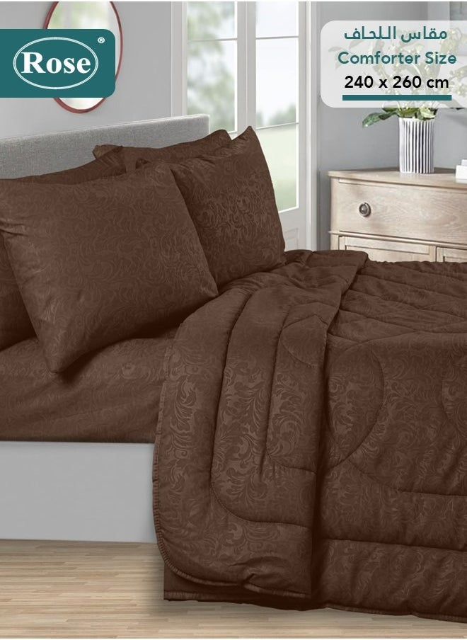 Rose ROSE Luxurious Flory Comforter, Premium Cotton Alternative Microfiber, Set of 6 pieces, Super Soft Cozy Breathable Cooling Lightweight, King size 260x240 cm, Dark Brown  - Image 2
