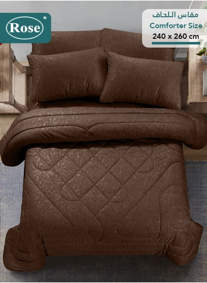 Rose ROSE Luxurious Flory Comforter, Premium Cotton Alternative Microfiber, Set of 6 pieces, Super Soft Cozy Breathable Cooling Lightweight, King size 260x240 cm, Dark Brown  - Image 3