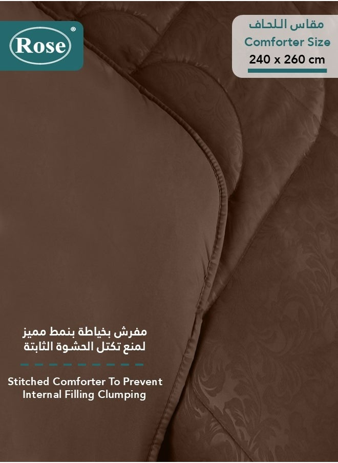 Rose ROSE Luxurious Flory Comforter, Premium Cotton Alternative Microfiber, Set of 6 pieces, Super Soft Cozy Breathable Cooling Lightweight, King size 260x240 cm, Dark Brown  - Image 4