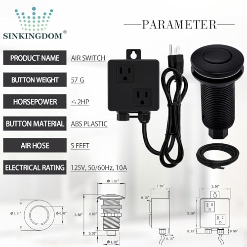 SINKINGDOM Garbage Disposal Air Switch Kit Sink Top with Long Button,Matte Black(Brass cover) - Image 2