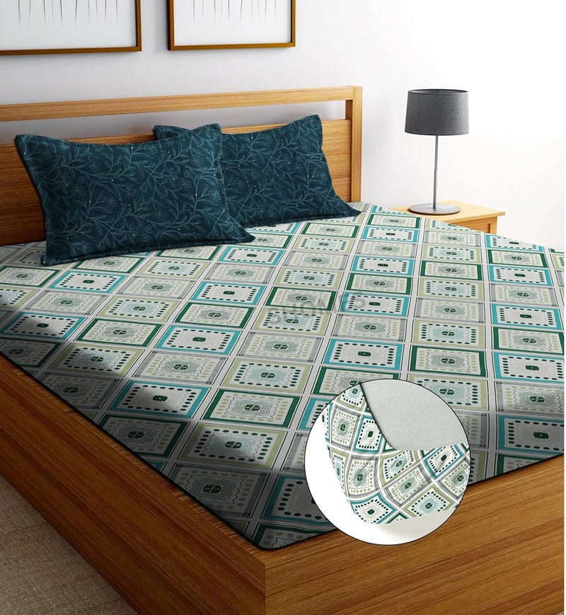 شومس ملاءات سرير مطاطية مع 2 غطاء وسادة بحجم كينج سرير مزدوج مع مطاط حولي بحجم 72 × 78 × 8 بوصة مربع أخضر 250 Tc مطبوع