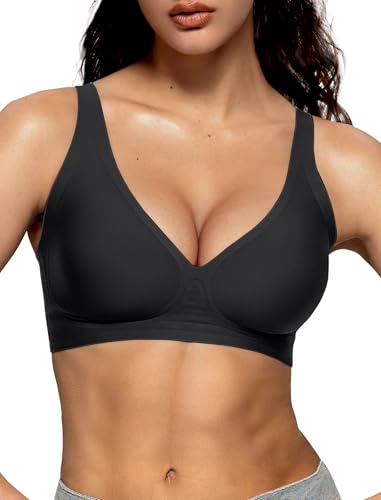 Vertvie Jelly Wireless Bras for Women Push Up Plunge Seamless T-Shirt Bras No Underwire Supportive Full Coverage Bralettes(Black,Medium) - Image 5